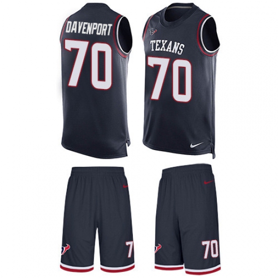Men's Nike Houston Texans #70 Julien Davenport Limited Navy Blue Tank Top Suit NFL Jersey - Ujersey