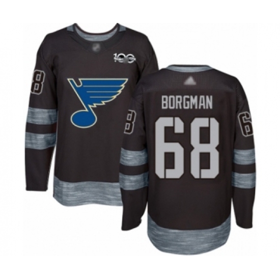 Men's St. Louis Blues #68 Andreas Borgman Authentic Black 1917-2017 100th Anniversary Hockey Jersey