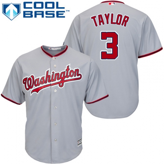 Youth Majestic Washington Nationals #3 Michael Taylor Replica Grey Road Cool Base MLB Jersey - Ujersey