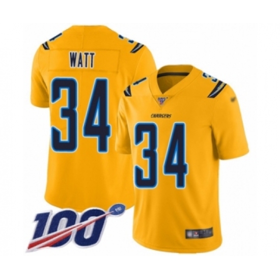 Men's Los Angeles Chargers #34 Derek Watt Limited Gold Inverted Legend 100th Season Football Jersey - Ujersey