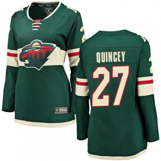 Women's Minnesota Wild #27 Kyle Quincey Authentic Green Home Fanatics Branded Breakaway NHL Jersey - Ujersey
