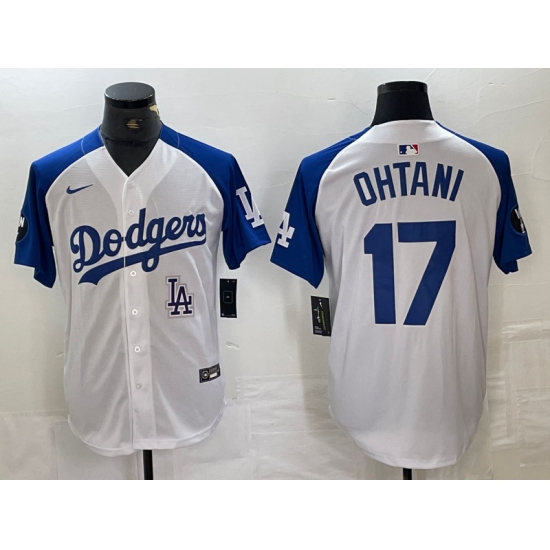Men's Los Angeles Dodgers #17 Shohei Ohtani White Blue Fashion Stitched Cool Base Limited Jersey - Ujersey