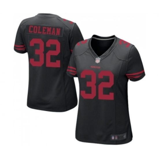 Women's San Francisco 49ers #32 Tevin Coleman Game Black Football Jersey - Ujersey