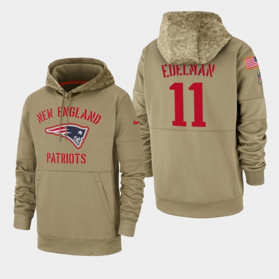 Men's New England Patriots #11 Julian Edelman 2019 Salute to Service Sideline Therma Pullover Hoodie - Tan - Ujersey