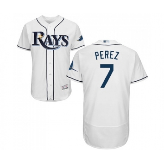 Men's Tampa Bay Rays #7 Michael Perez Home White Home Flex Base Authentic Collection Baseball Jersey - Ujersey