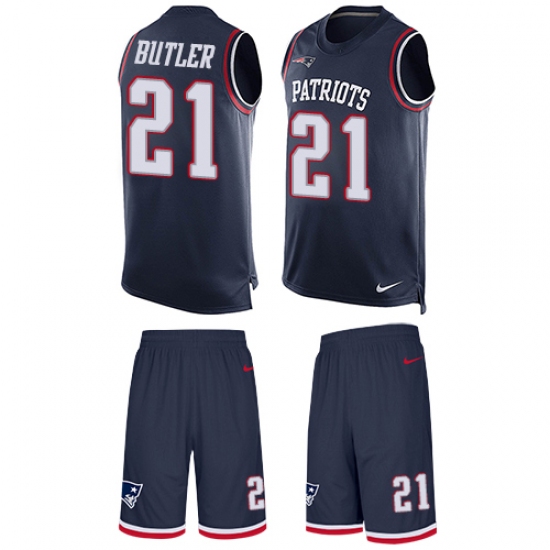 Men's Nike New England Patriots #21 Malcolm Butler Limited Navy Blue Tank Top Suit NFL Jersey - Ujersey
