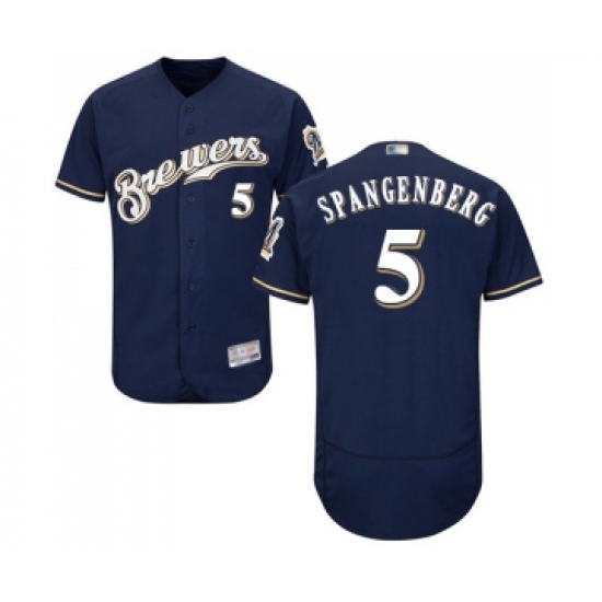 Men's Milwaukee Brewers #5 Cory Spangenberg Navy Blue Alternate Flex Base Authentic Collection Baseball Jersey - Ujersey