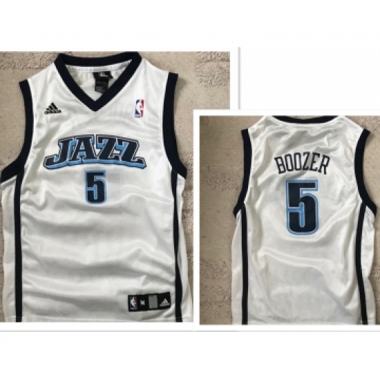 Men's Utah Jazz #5 Carlos Boozer White Adidas Swingman Jersey