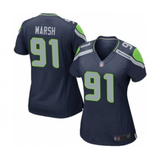Women's Seattle Seahawks #91 Cassius Marsh Game Navy Blue Team Color Football Jersey - Ujersey