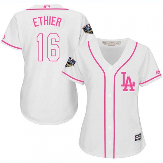 Women's Majestic Los Angeles Dodgers #16 Andre Ethier Authentic White Fashion Cool Base 2018 World Series MLB Jersey - Ujersey