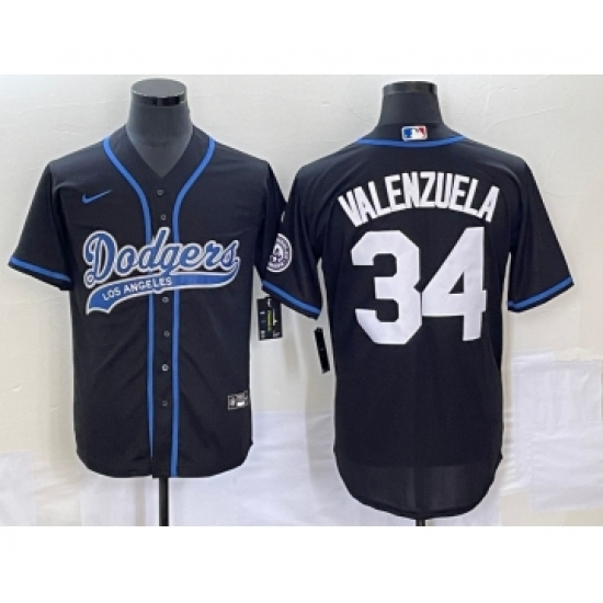 Men's Los Angeles Dodgers #34 Fernando Valenzuela Black Cool Base Stitched Baseball Jersey - Ujersey