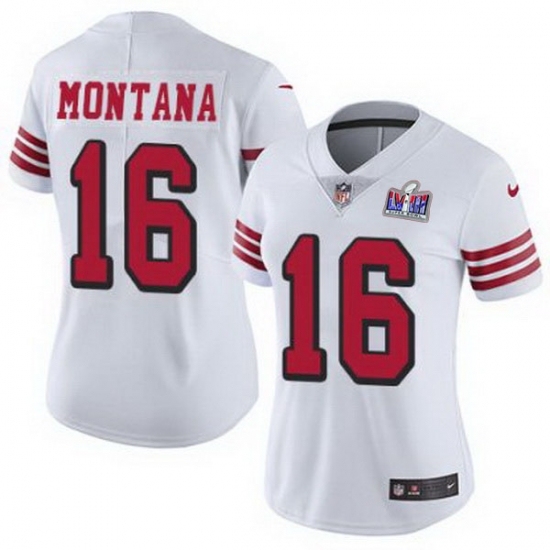 Women's San Francisco 49ers #16 Joe Montana White 2023 F U S E Vapor Untouchable Limited Stitched 2024 Super Bowl LVIII Jersey - Ujersey