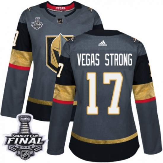 Women's Adidas Vegas Golden Knights #17 Vegas Strong Authentic Gray Home 2018 Stanley Cup Final NHL Jersey - Ujersey