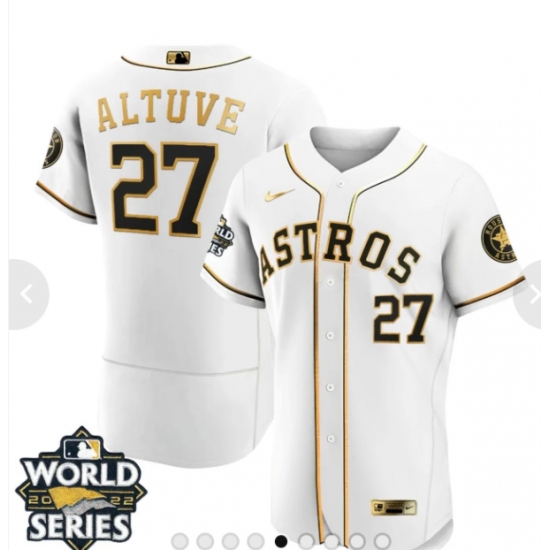Men's Houston Astros #27 Jose Altuve Number White 2022 World Series patches Jersey - Ujersey