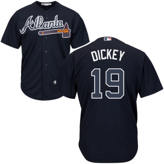 Youth Majestic Atlanta Braves #19 R.A. Dickey Authentic Blue Alternate Road Cool Base MLB Jersey - Ujersey