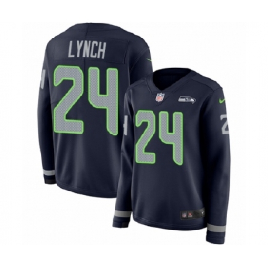 Women's Nike Seattle Seahawks #24 Marshawn Lynch Limited Navy Blue Therma Long Sleeve NFL Jersey - Ujersey