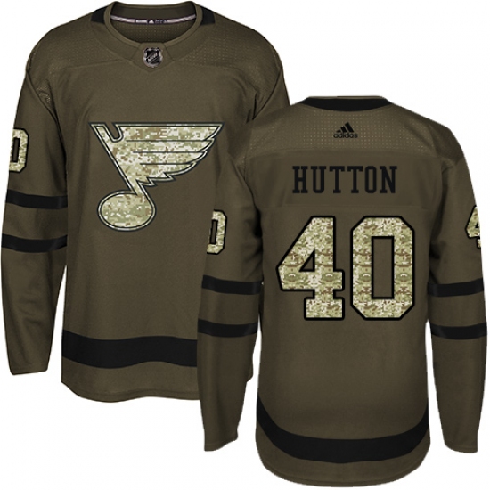 Men's Adidas St. Louis Blues #40 Carter Hutton Premier Green Salute to Service NHL Jersey - Ujersey