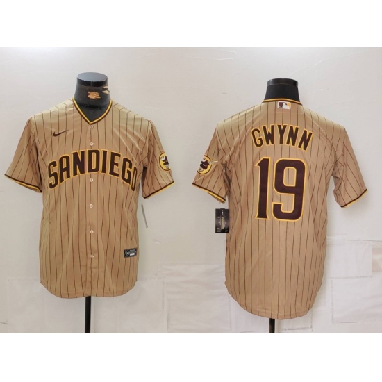 Men's San Diego Padres #19 Tony Gwynn Khaki Team Logo Stitched Cool Base Nike Jersey - Ujersey
