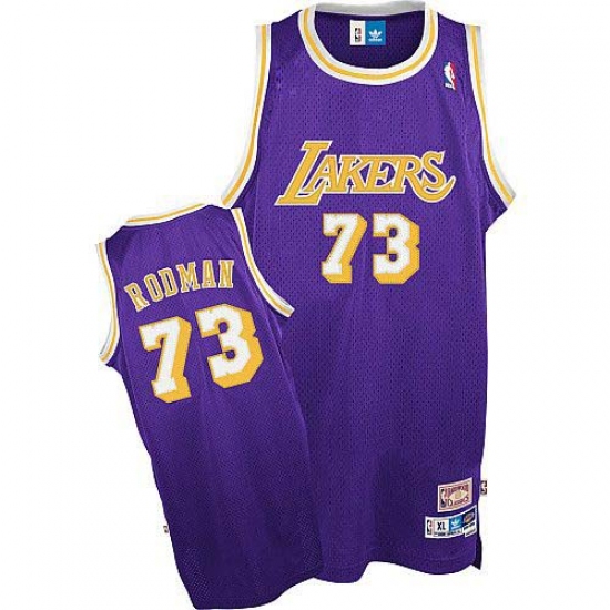 Men's Mitchell and Ness Los Angeles Lakers #73 Dennis Rodman Authentic Purple Throwback NBA Jersey - Ujersey