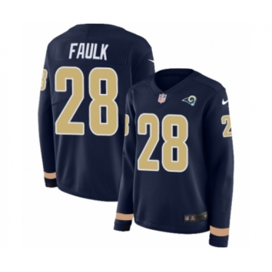 Women's Nike Los Angeles Rams #28 Marshall Faulk Limited Navy Blue Therma Long Sleeve NFL Jersey - Ujersey
