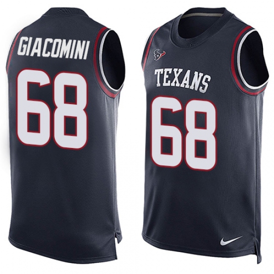 Men's Nike Houston Texans #68 Breno Giacomini Limited Navy Blue Player Name & Number Tank Top NFL Jersey - Ujersey