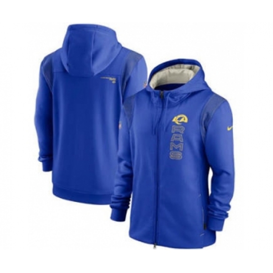 Men's Los Angeles Rams 2021 Royal Sideline Team Performance Full-Zip Hoodie - Ujersey
