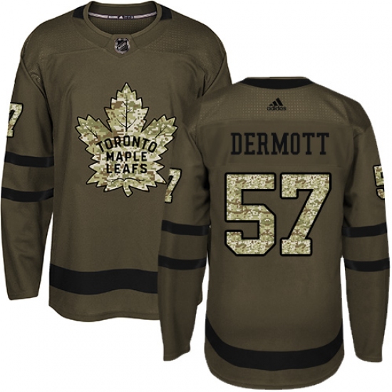 Youth Adidas Toronto Maple Leafs #57 Travis Dermott Authentic Green Salute to Service NHL Jersey - Ujersey