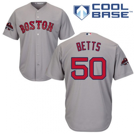 Youth Majestic Boston Red Sox #50 Mookie Betts Authentic Grey Road Cool Base 2018 World Series Champions MLB Jersey - Ujersey