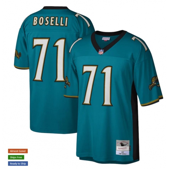 Men's Jacksonville Jaguars #71 Tony Boselli 1997 Mitchell & Ness Teal NFL Throwback Football Jersey - Ujersey