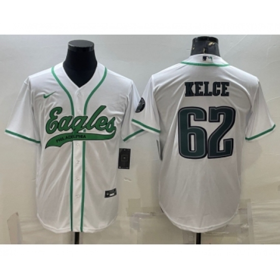 Men's Philadelphia Eagles #62 Jason Kelce White With Patch Cool Base Stitched Baseball Jersey - Ujersey