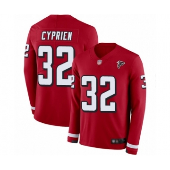 Men's Atlanta Falcons #32 Johnathan Cyprien Limited Red Therma Long Sleeve Football Jersey - Ujersey