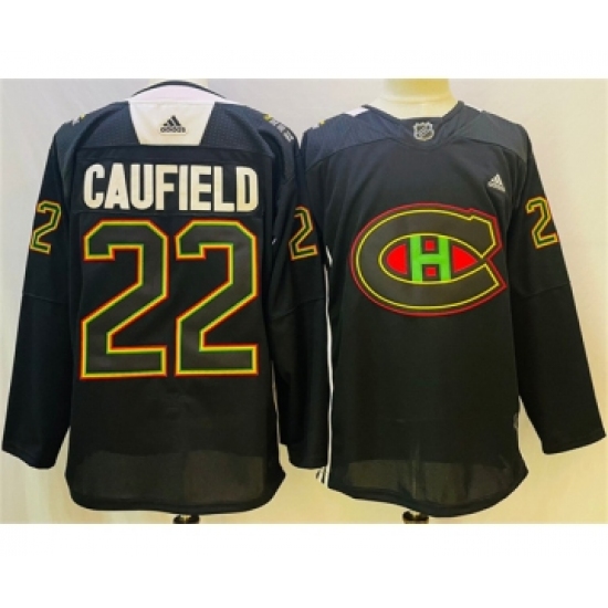 Men's Montreal Canadiens #22 Cole Caufield 2022 Black Warm Up History Night Stitched Jersey - Ujersey