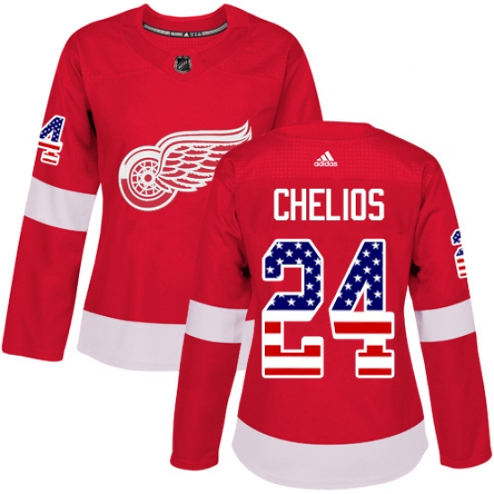 Women's Adidas Detroit Red Wings #24 Chris Chelios Authentic Red USA Flag Fashion NHL Jersey - Ujersey