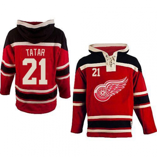 Men's Old Time Hockey Detroit Red Wings #21 Tomas Tatar Authentic Red Sawyer Hooded Sweatshirt NHL Jersey