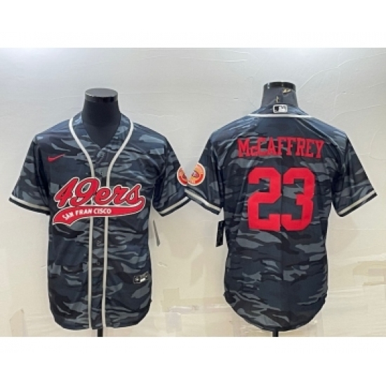 Men's San Francisco 49ers #23 Christian McCaffrey Grey Camo With Patch Cool Base Stitched Baseball Jersey - Ujersey
