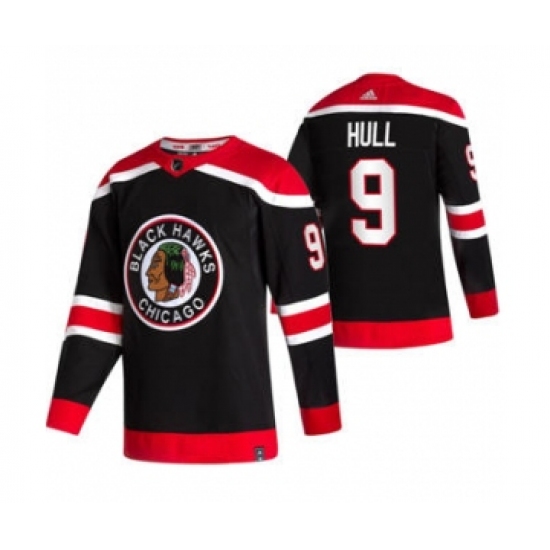Men's Chicago Blackhawks #9 Bobby Hull Black 2020-21 Reverse Retro Alternate Hockey Jersey - Ujersey