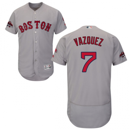 Men's Majestic Boston Red Sox #7 Christian Vazquez Grey Road Flex Base Authentic Collection 2018 World Series Champions MLB Jersey - Ujersey