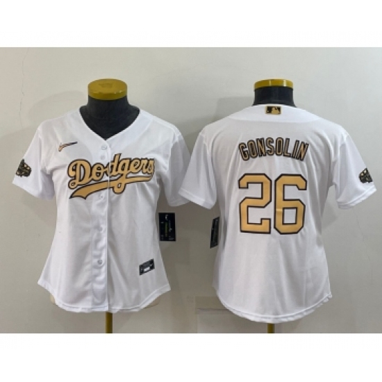 Women's Los Angeles Dodgers #26 Tony Gonsolin White 2022 All Star Stitched Cool Base Nike Jersey - Ujersey