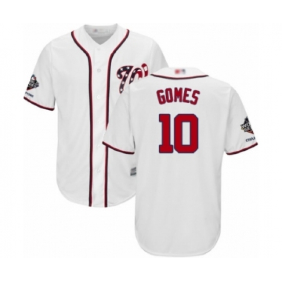 Youth Washington Nationals #10 Yan Gomes Authentic White Home Cool Base 2019 World Series Champions Baseball Jersey - Ujersey