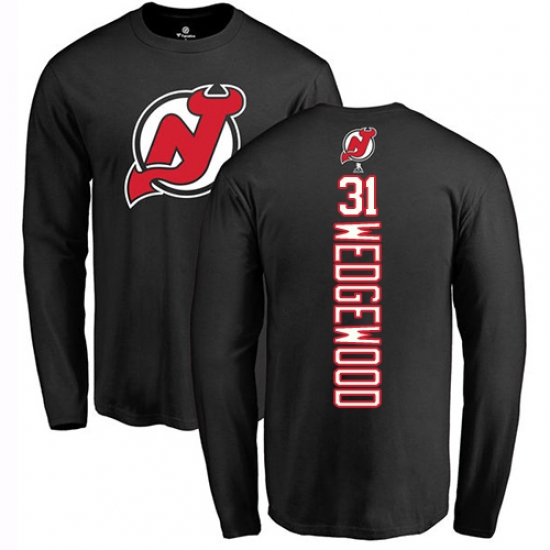 NHL Adidas New Jersey Devils #31 Scott Wedgewood Black Backer Long Sleeve T-Shirt - ujerseystore