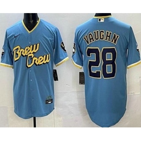 Men's Milwaukee Brewers #28 Andrew Vaughn Powder Blue 2022 City Connect Cool Base Jersey - Ujersey