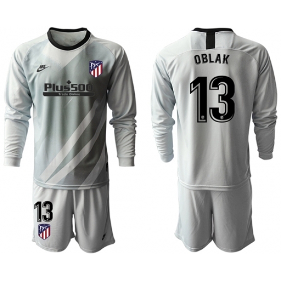 Atletico Madrid #13 Oblak Grey Goalkeeper Long Sleeves Soccer Club Jersey
