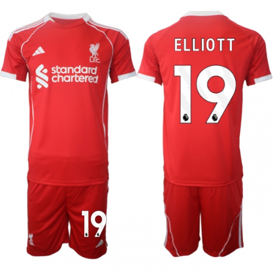 Men's Liverpool #19 Harvey Elliott 2025 Red Home Soccer Jersey Suit