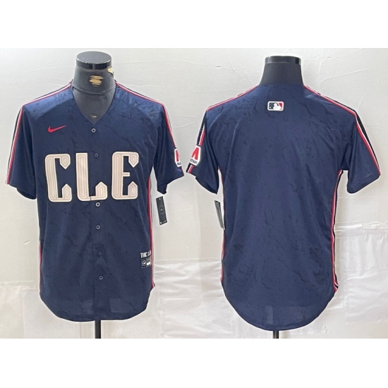 Men's Cleveland Guardians Blank Navy 2024 City Connect Limited Stitched Jersey - Ujersey