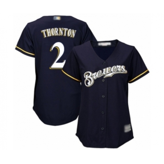 Women's Milwaukee Brewers #2 Trent Grisham Authentic Navy Blue Alternate Cool Base Baseball Player Jersey - Ujersey