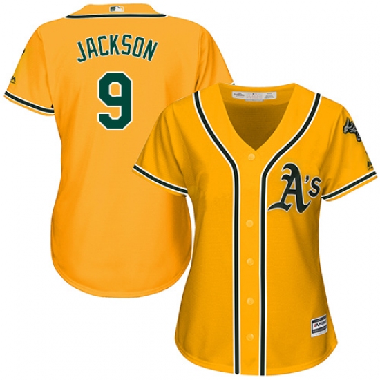 Women's Majestic Oakland Athletics #9 Reggie Jackson Authentic Gold Alternate 2 Cool Base MLB Jersey - Ujersey