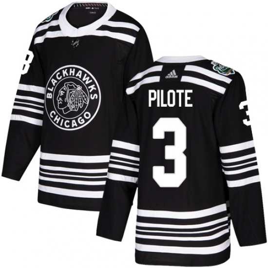 Men's Adidas Chicago Blackhawks #3 Pierre Pilote Authentic Black 2019 Winter Classic NHL Jersey - Ujersey