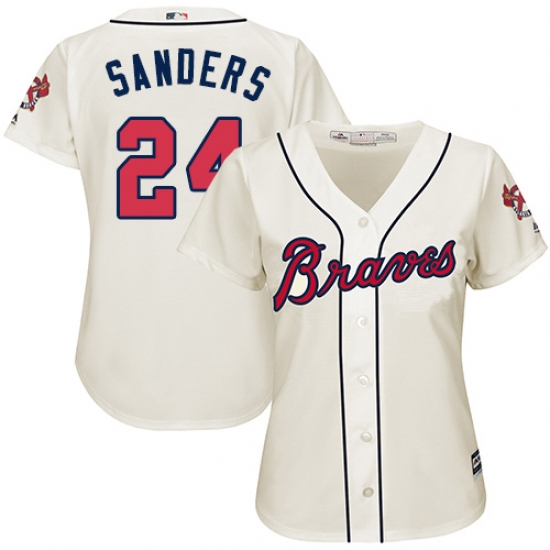 Women's Majestic Atlanta Braves #24 Deion Sanders Authentic Cream Alternate 2 Cool Base MLB Jersey - Ujersey