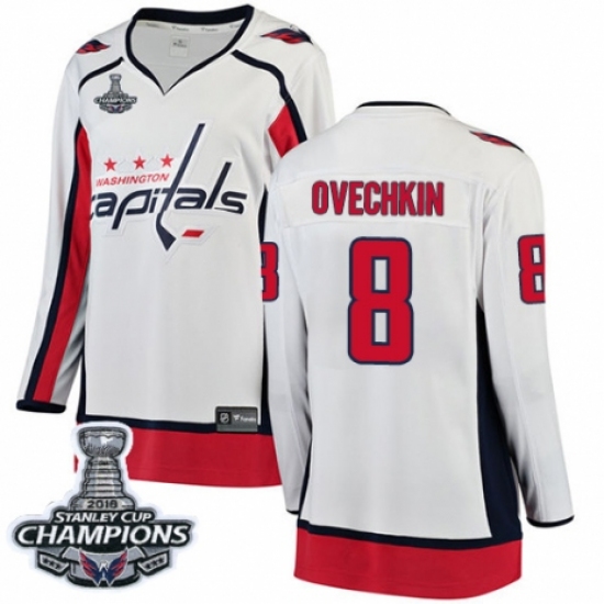 Women's Washington Capitals #8 Alex Ovechkin Fanatics Branded White Away Breakaway 2018 Stanley Cup Final Champions NHL Jersey - Ujersey