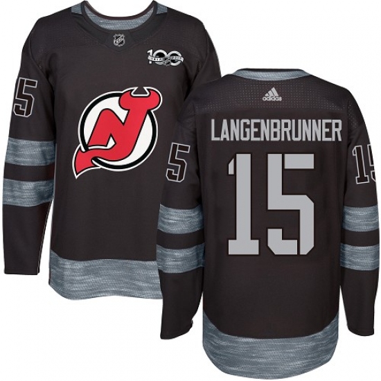 Men's Adidas New Jersey Devils #15 Jamie Langenbrunner Authentic Black 1917-2017 100th Anniversary NHL Jersey - Ujersey